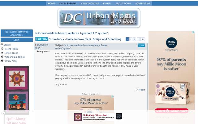 DC Urban Mom forum threads's page as the assistant saw it