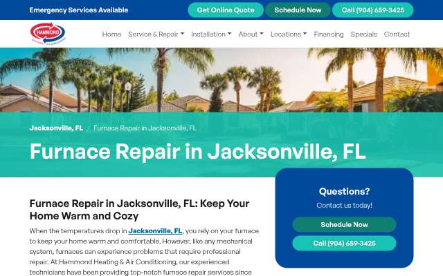 Hammond Heating & Air Conditioning's page as the assistant saw it