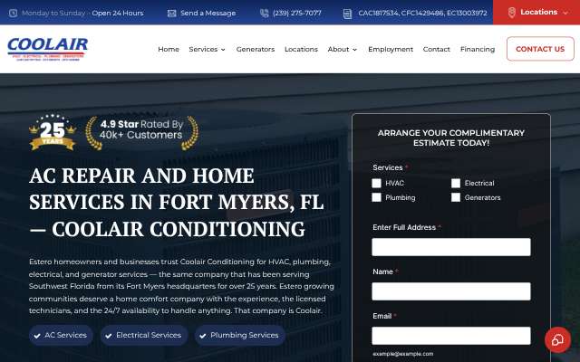 Coolair Conditioning Inc's page as the assistant saw it