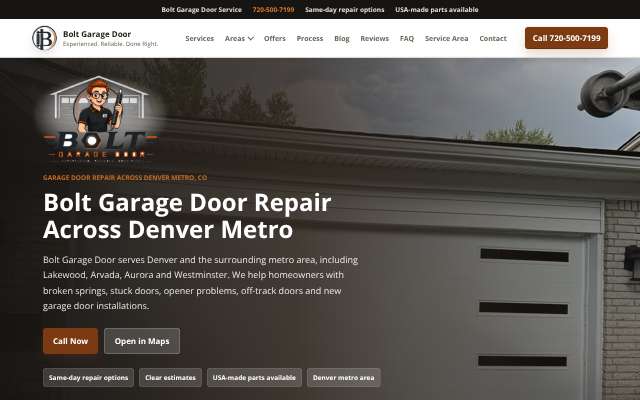 Bolt Garage Door's page as the assistant saw it