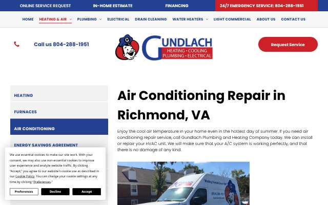 Gundlach Plumbing & Heating Co., Inc.'s page as the assistant saw it