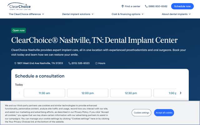 ClearChoice Nashville's page as the assistant saw it