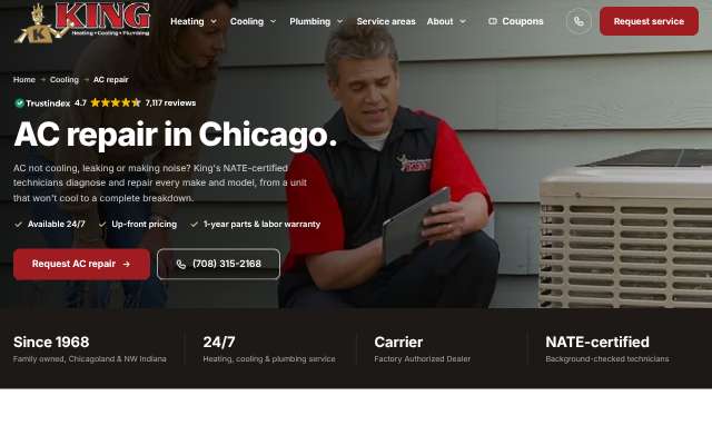 King Heating, Cooling & Plumbing's page as the assistant saw it