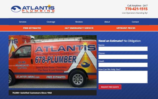 Atlantis Plumbing and Leak Detection's page as the assistant saw it