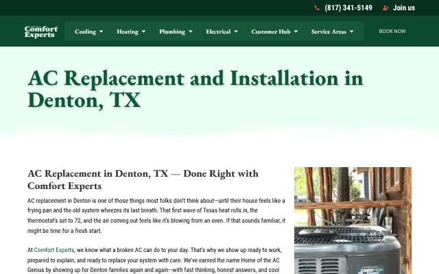 Comfort Experts's page as the assistant saw it