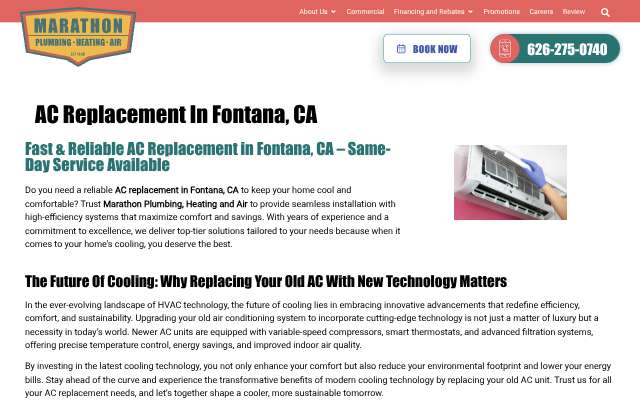 Marathon Plumbing, Heating and Air's page as the assistant saw it