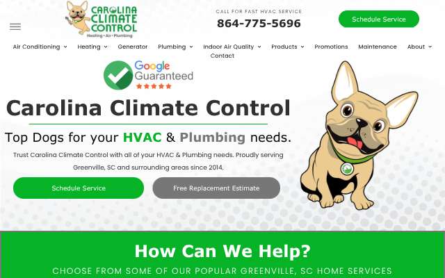 Carolina Climate Control (Greenville)'s page as the assistant saw it