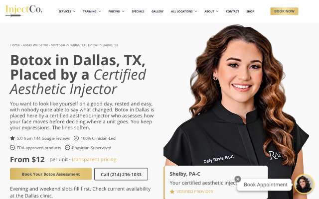 InjectCo MedSpa Dallas's page as the assistant saw it
