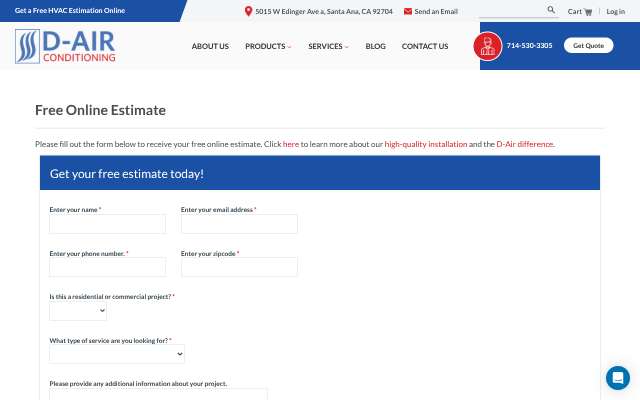 D-Air Conditioning's page as the assistant saw it