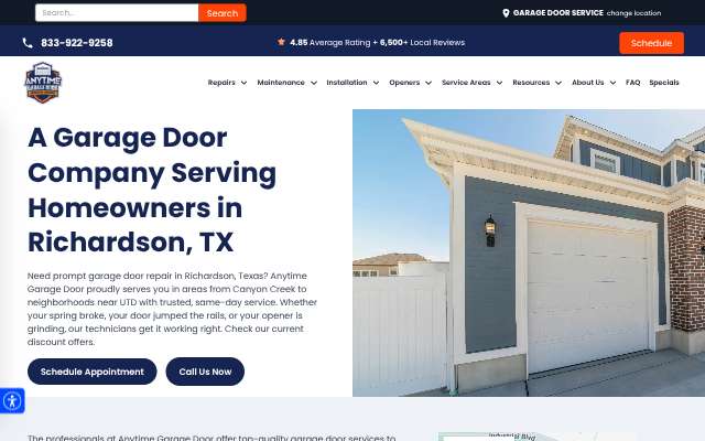 Anytime Garage Door's page as the assistant saw it
