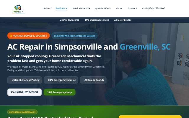 GreenTech Mechanical's page as the assistant saw it