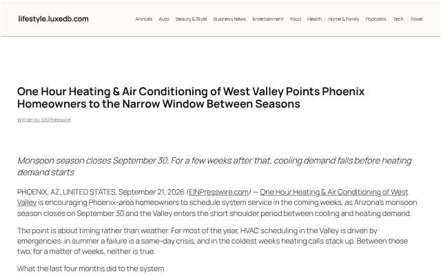 One Hour Heating & Air Conditioning of West Valley's page as the assistant saw it