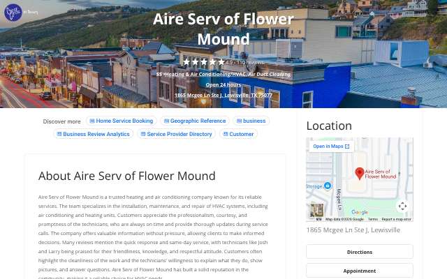 Aire Serv of Flower Mound's page as the assistant saw it