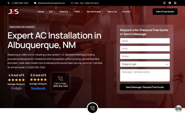 J.E. Solutions Heating & Cooling's page as the assistant saw it