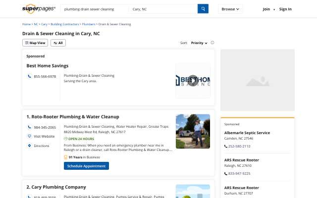 Progressive Plumbing's page as the assistant saw it