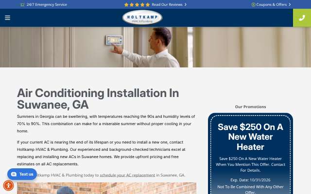 Holtkamp HVAC & Plumbing's page as the assistant saw it