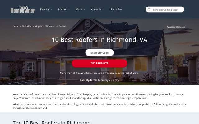 A Plus Roofing's page as the assistant saw it