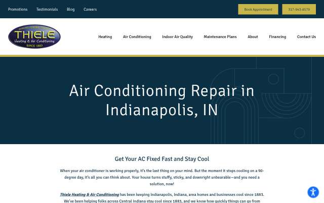 Thiele Heating & Air Conditioning Company's page as the assistant saw it
