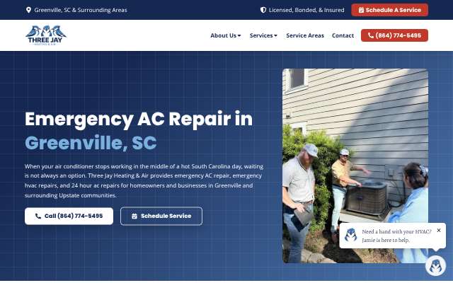 Three Jay HVAC's page as the assistant saw it