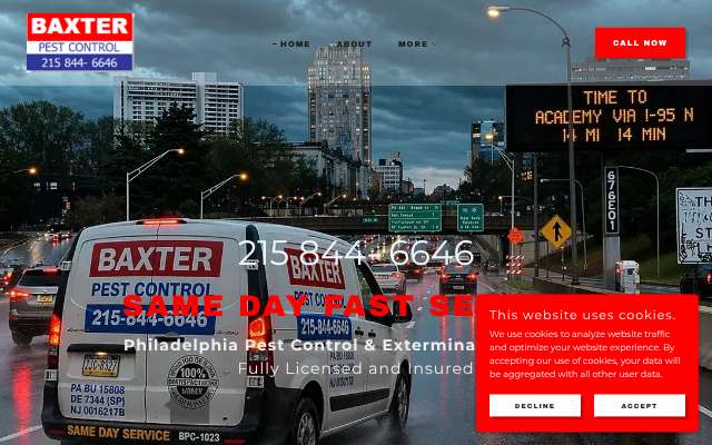Baxter Pest Control's page as the assistant saw it