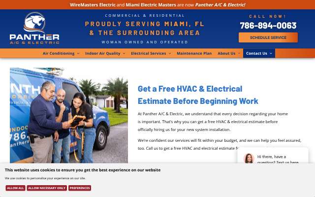 Panther A/C & Electric's page as the assistant saw it