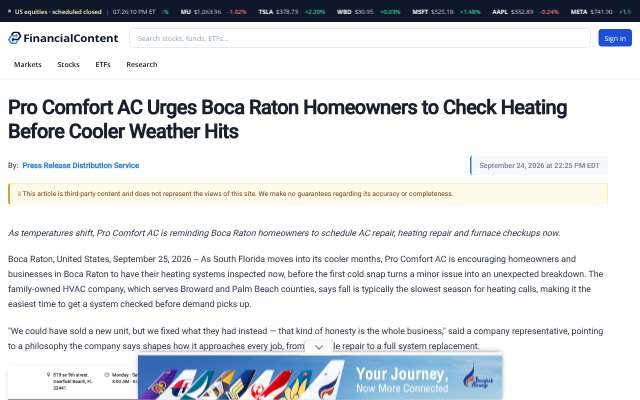 Pro Comfort AC's page as the assistant saw it