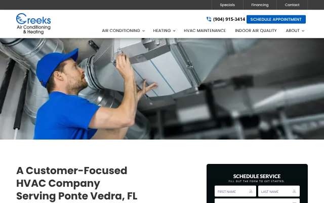 Creeks Air Conditioning & Heating's page as the assistant saw it