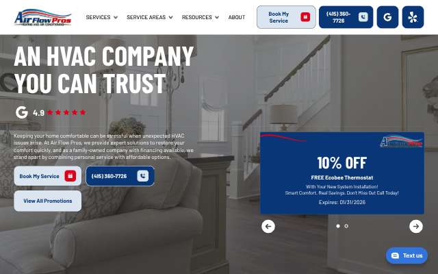 Air Flow Pros Heating and Air Conditioning's page as the assistant saw it
