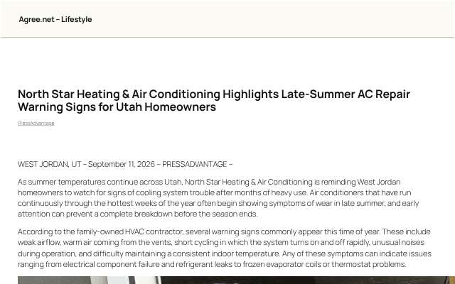 North Star Heating & Air Conditioning's page as the assistant saw it