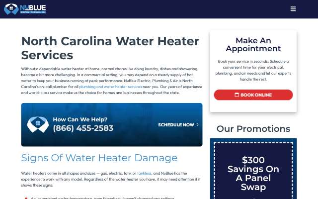 NuBlue Electric, Plumbing & Air's page as the assistant saw it