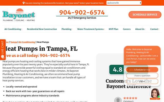 Bayonet Plumbing, Heating & Air Conditioning's page as the assistant saw it