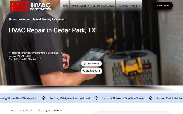Bree HVAC's page as the assistant saw it