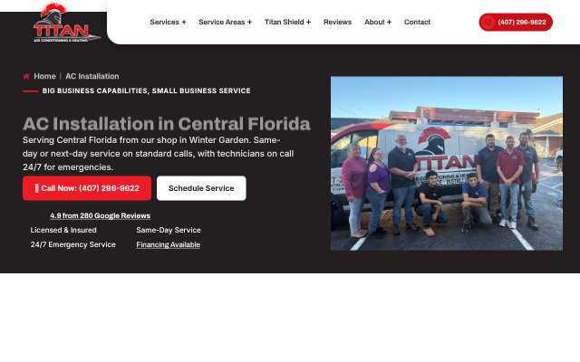 Titan Air Conditioning & Heating's page as the assistant saw it