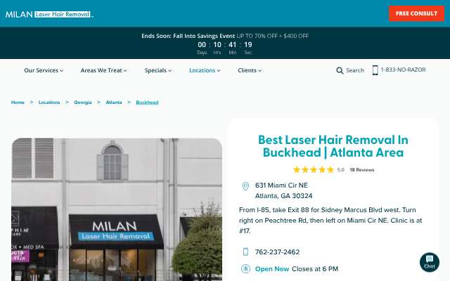 Milan Laser Hair Removal - Buckhead's page as the assistant saw it