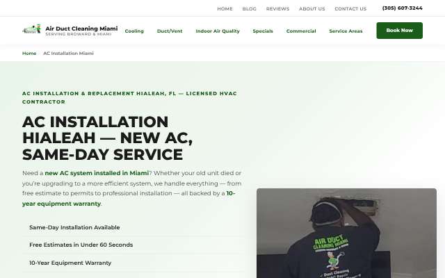 Air Duct Cleaning Miami's page as the assistant saw it