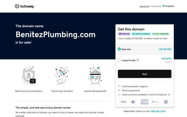 Benitez Plumbing's page as the assistant saw it