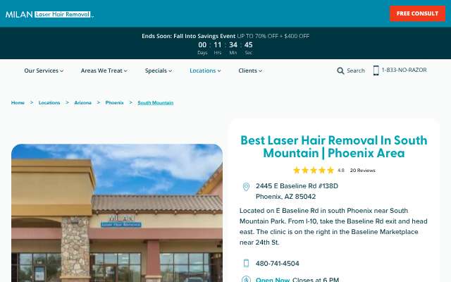 Page cited for Milan Laser Hair Removal - South Mountain (Phoenix)