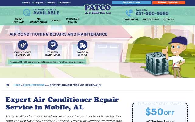 Patco A/C Service's page as the assistant saw it