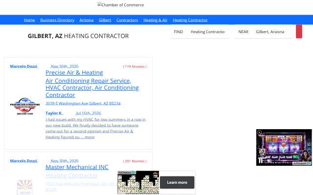 Precise Air & Heating's page as the assistant saw it