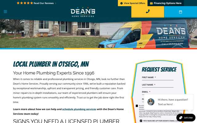 Dean's Plumbing Services's page as the assistant saw it