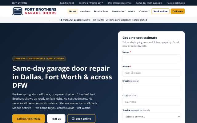 Page cited for Fort Brothers Garage Doors