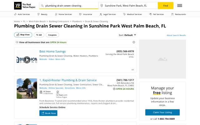 Rapid-Rooter Plumbing & Drain Service's page as the assistant saw it