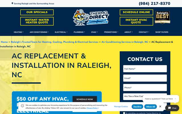 Thermo Direct Heating & Cooling's page as the assistant saw it