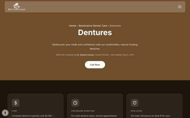 Race Track Dental's page as the assistant saw it