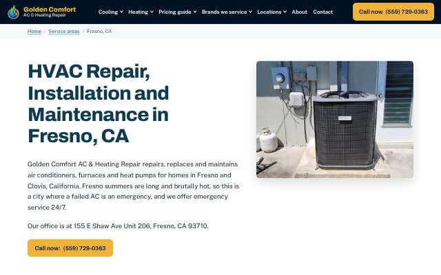 Golden Comfort AC & Heating Repair's page as the assistant saw it