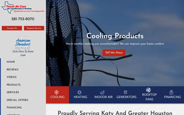 Texas Air Care's page as the assistant saw it