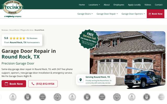 Page cited for Precision Garage Door Austin