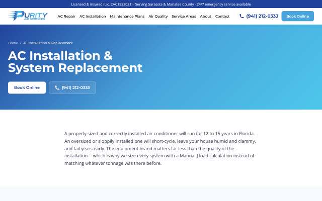 Purity AC's page as the assistant saw it