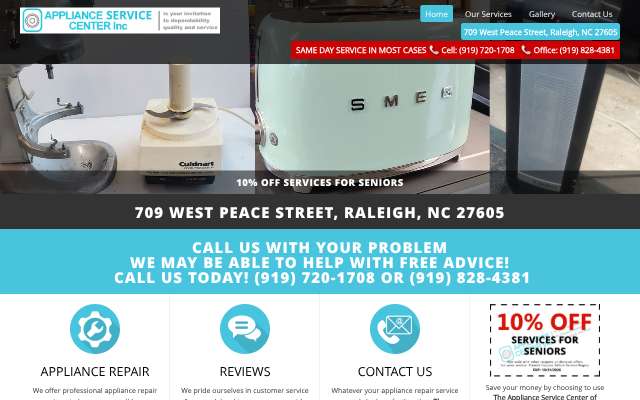 The Appliance Service Center's page as the assistant saw it