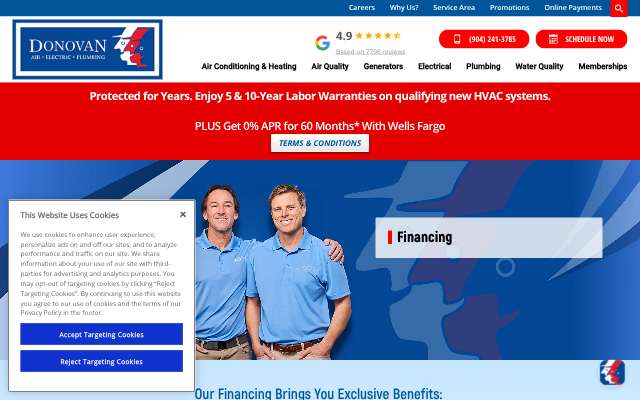 Donovan Air, Electric & Plumbing's page as the assistant saw it
